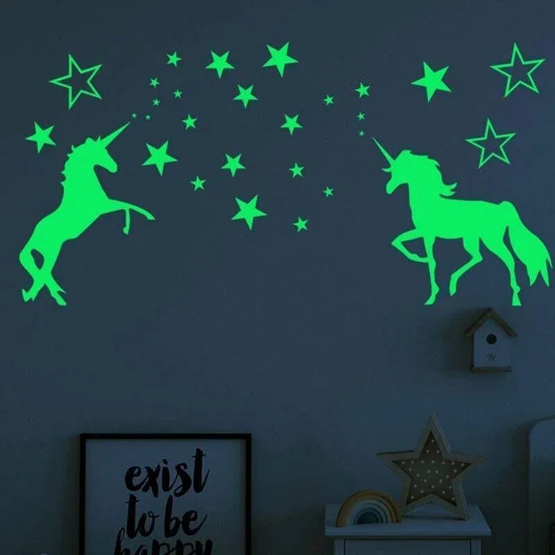 Glow In The Dark Unicorn Wall Stickers Stars Bedroom DIY Decor