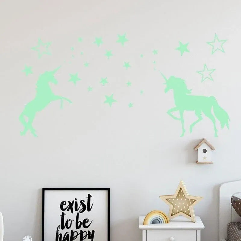 Glow In The Dark Unicorn Wall Stickers Stars Bedroom DIY Decor