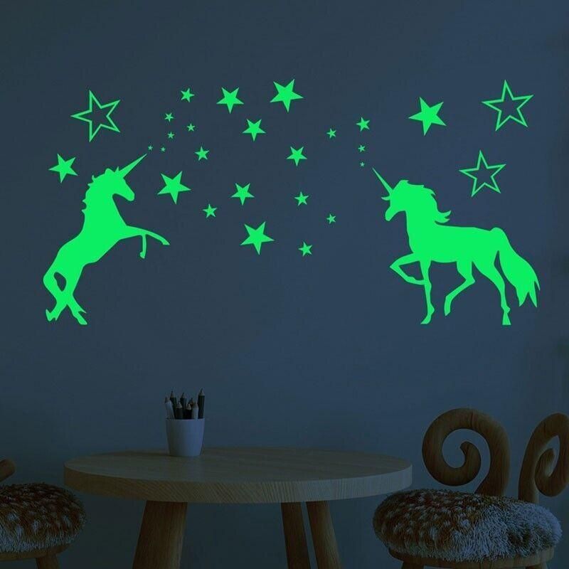 Glow In The Dark Unicorn Wall Stickers Stars Bedroom DIY Decor