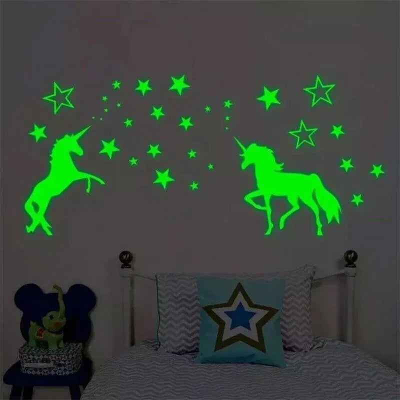 Glow In The Dark Unicorn Wall Stickers Stars Bedroom DIY Decor