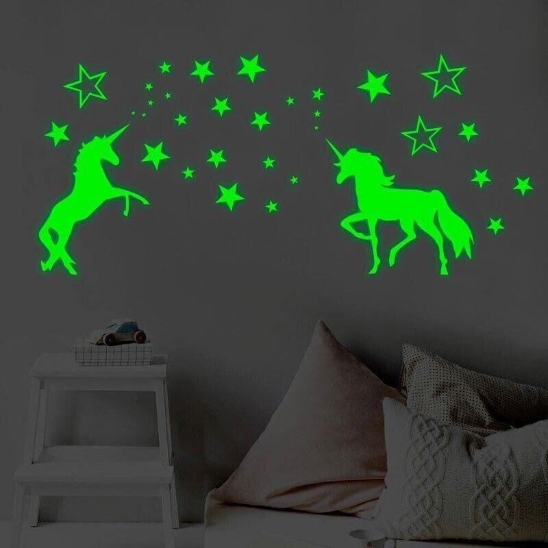 Glow In The Dark Unicorn Wall Stickers Stars Bedroom DIY Decor