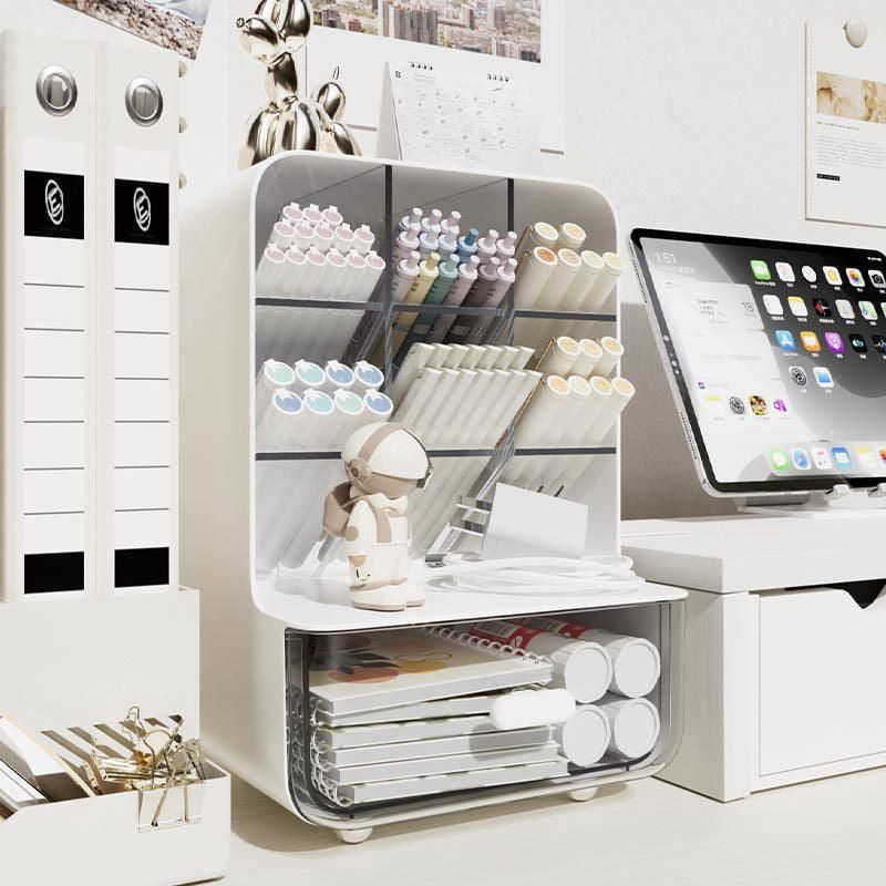 Slant Plug Pen Holder Stationery Organizer Desktop Clutter Storage Office Desk - Beige