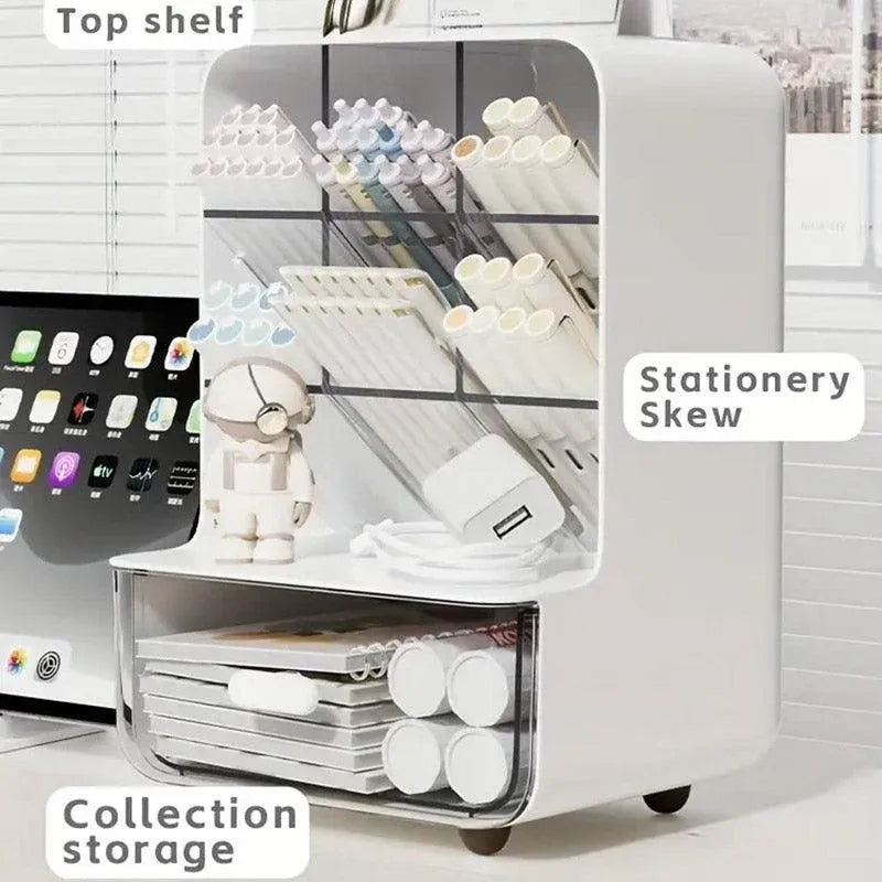 Slant Plug Pen Holder Stationery Organizer Desktop Clutter Storage Office Desk - Beige