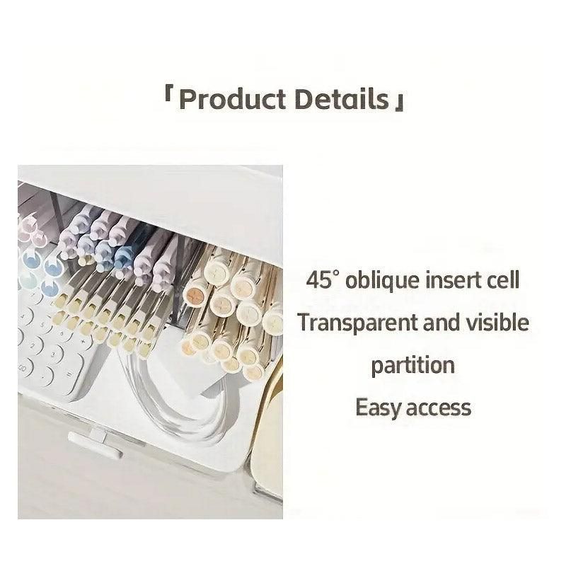 Slant Plug Pen Holder Stationery Organizer Desktop Clutter Storage Office Desk - Beige