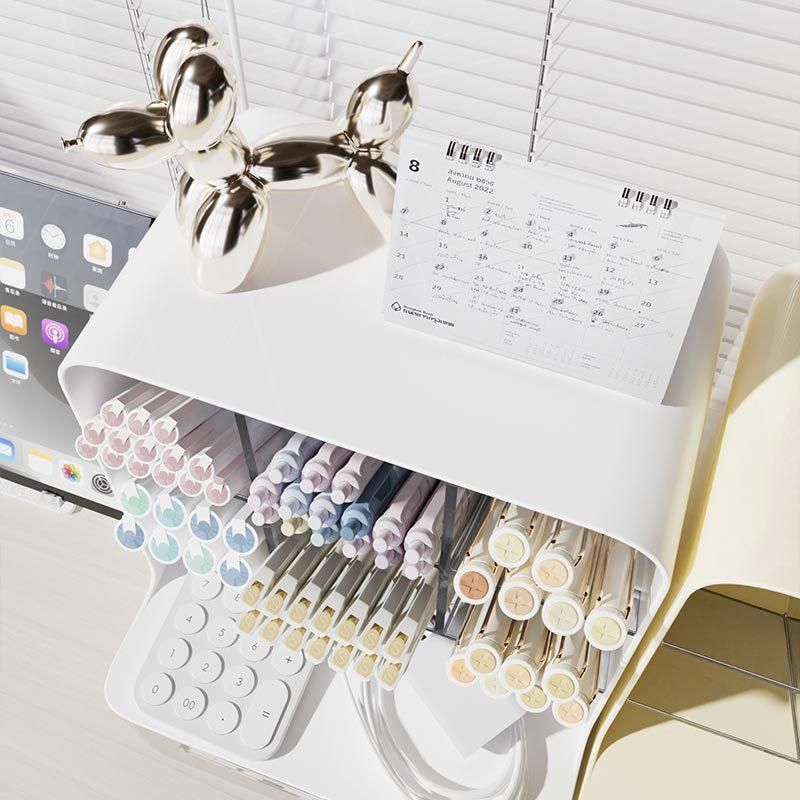 Slant Plug Pen Holder Stationery Organizer Desktop Clutter Storage Office Desk - Beige