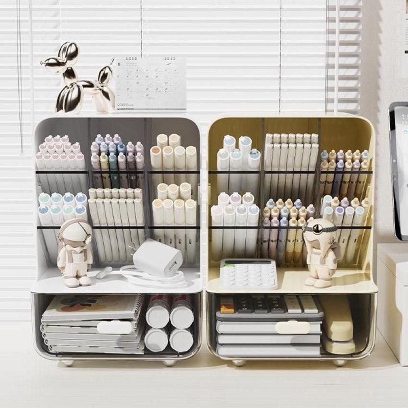 Slant Plug Pen Holder Stationery Organizer Desktop Clutter Storage Office Desk - Beige
