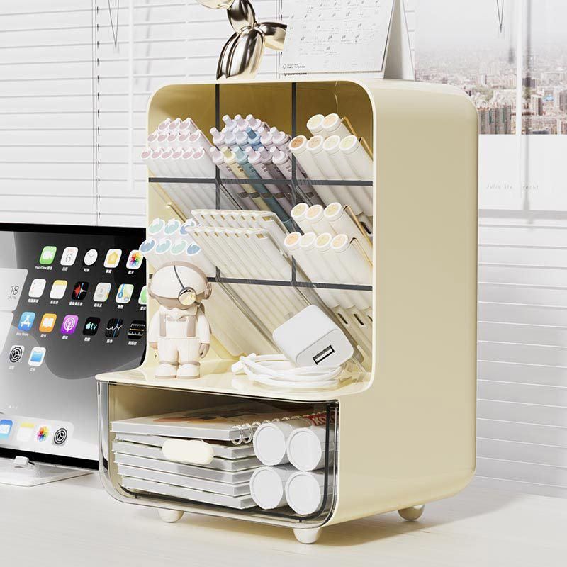 Slant Plug Pen Holder Stationery Organizer Desktop Clutter Storage Office Desk - Beige