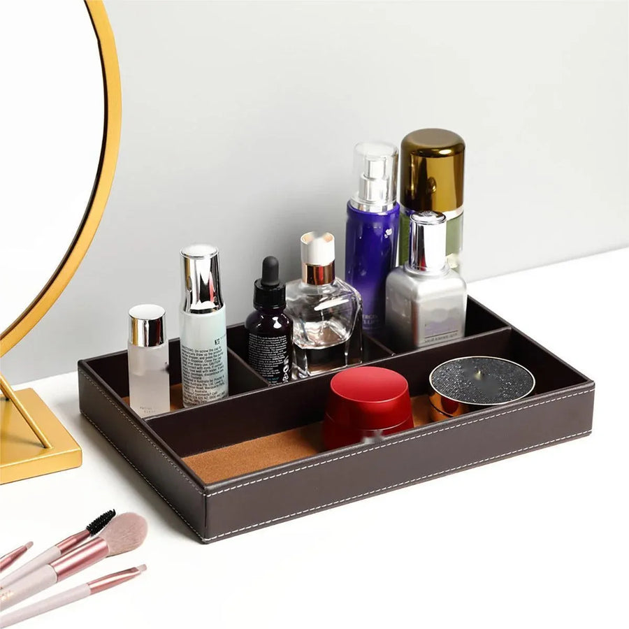 Leather Desktop Organizer Multi-functional Storage Tray Key Jewellery Box