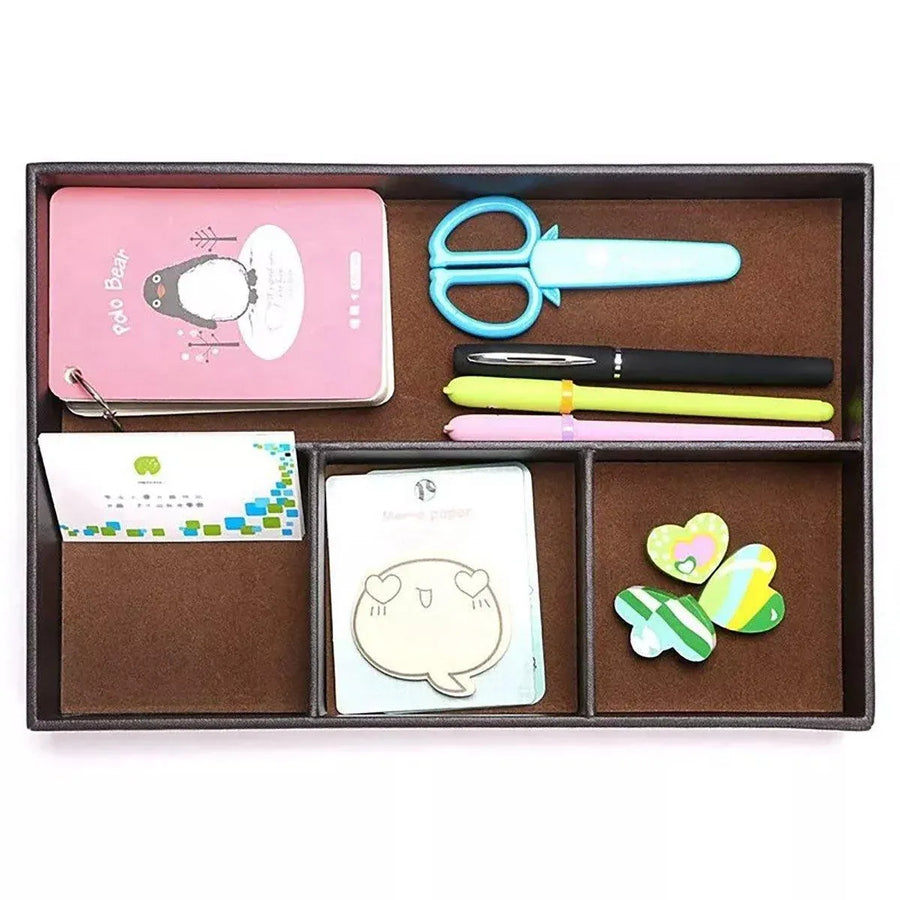 Leather Desktop Organizer Multi-functional Storage Tray Key Jewellery Box