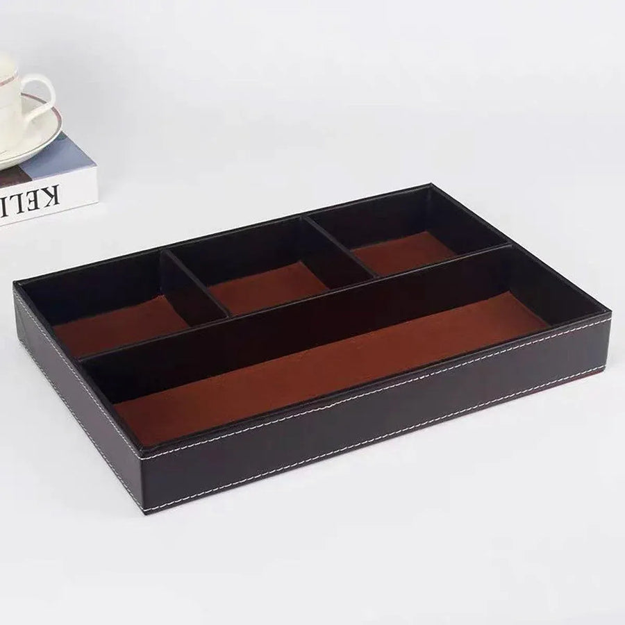 Leather Desktop Organizer Multi-functional Storage Tray Key Jewellery Box