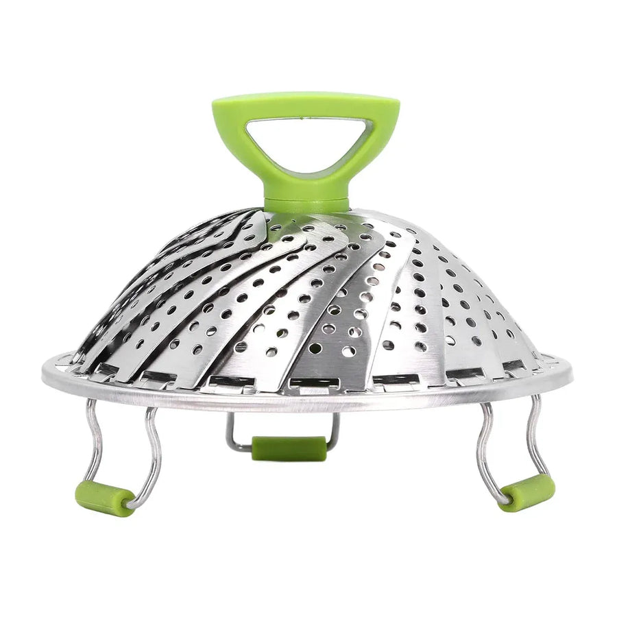 Folding Stainless Steel Steamer Basket Expandable Safe Durable Easy To Use - 11in