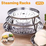 3pcs Stainless Steel Steamer Basket Steamer Tray Rack Waterproof Steam Cooking
