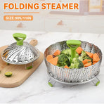 Folding Stainless Steel Steamer Basket Expandable Safe Durable Easy To Use - 9in