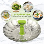 Folding Stainless Steel Steamer Basket Expandable Safe Durable Easy To Use - 9in