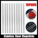 10 Pairs Korean Style Stainless Steel Chopsticks Mirror Polished Reusable