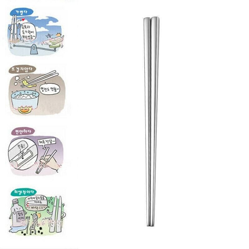 10 Pairs Korean Style Stainless Steel Chopsticks Mirror Polished Reusable