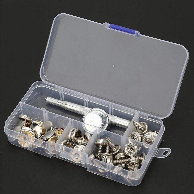 62Pcs Canvas Snap Fastener Kit with Stainless Screws and Tools for Marine Tent Cover