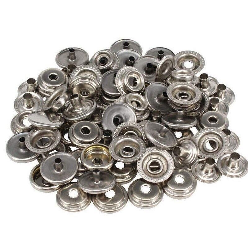 120PCS 15mm Stainless Steel Snap Fasteners Press Studs Cap Button Boat