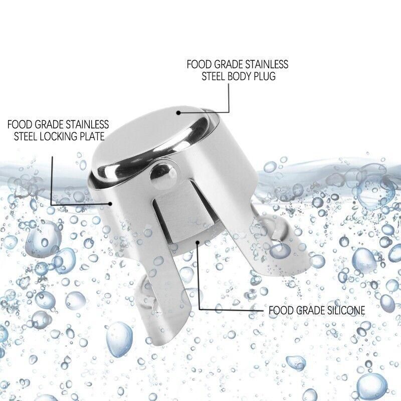 3X Stainless Steel Sparkling Wine Stopper Champagne Stopper Bubble Fizzy Bottles
