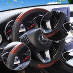 PU Leather Car Steering Wheel Cover With Mahogany Pattern 38cm Anti Slip Grip