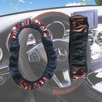 PU Leather Car Steering Wheel Cover With Mahogany Pattern 38cm Anti Slip Grip