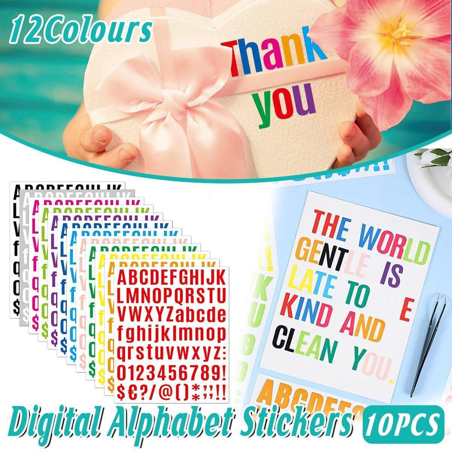 10pcs Letter Stickers Colorful DIY Scrapbooking Water Bottle Greeting Cards - Light Blue