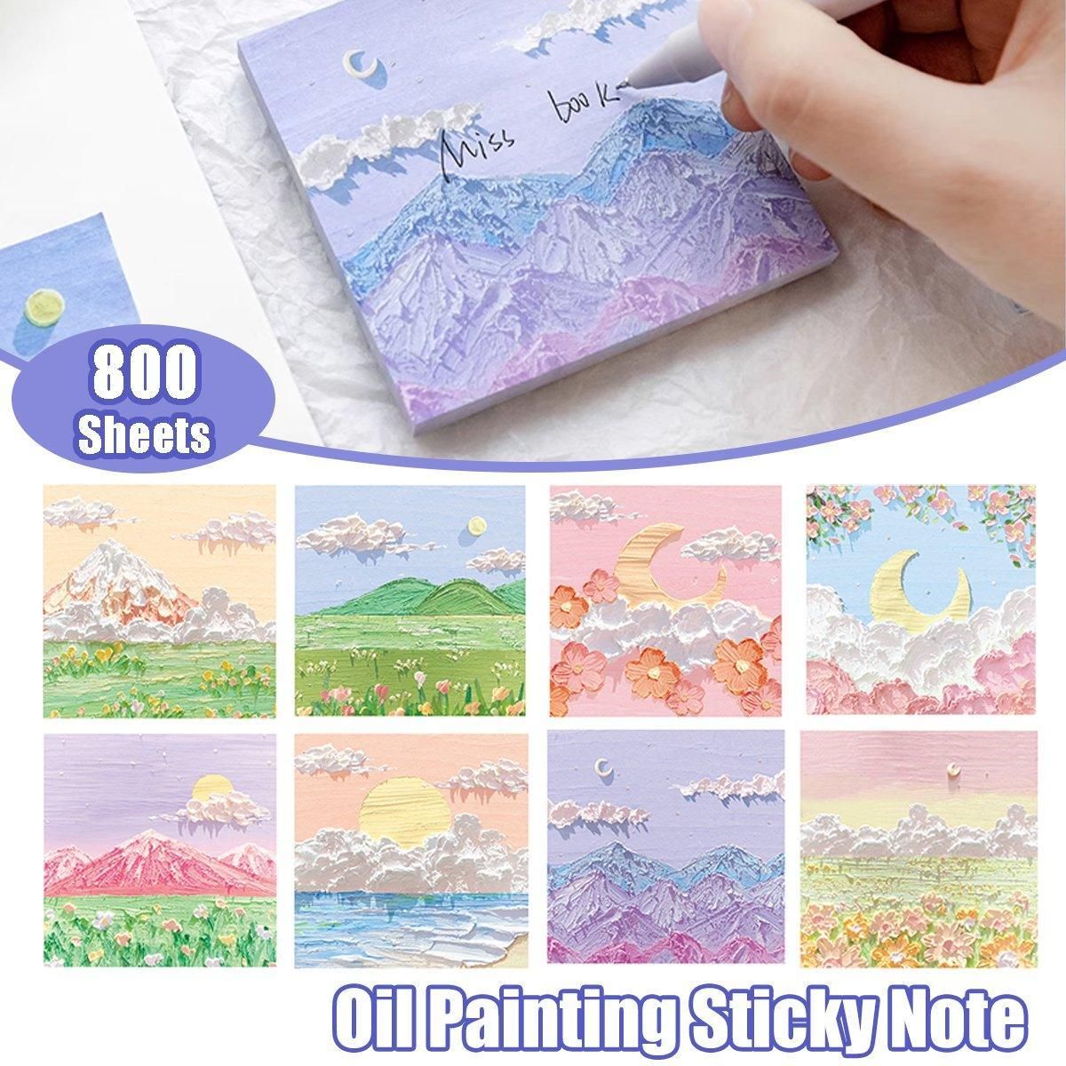 800 Sheets Colorful Oil Painting Sticky Notes Memo Pads Self-Adhesive Notes - 6#