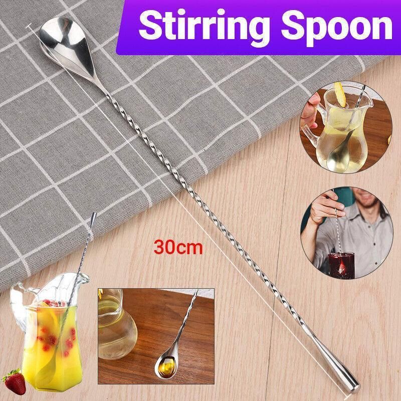 Stainless Steel Bar Wine Cocktail Mixing Twist Spoon Long Handle Drink Stirring