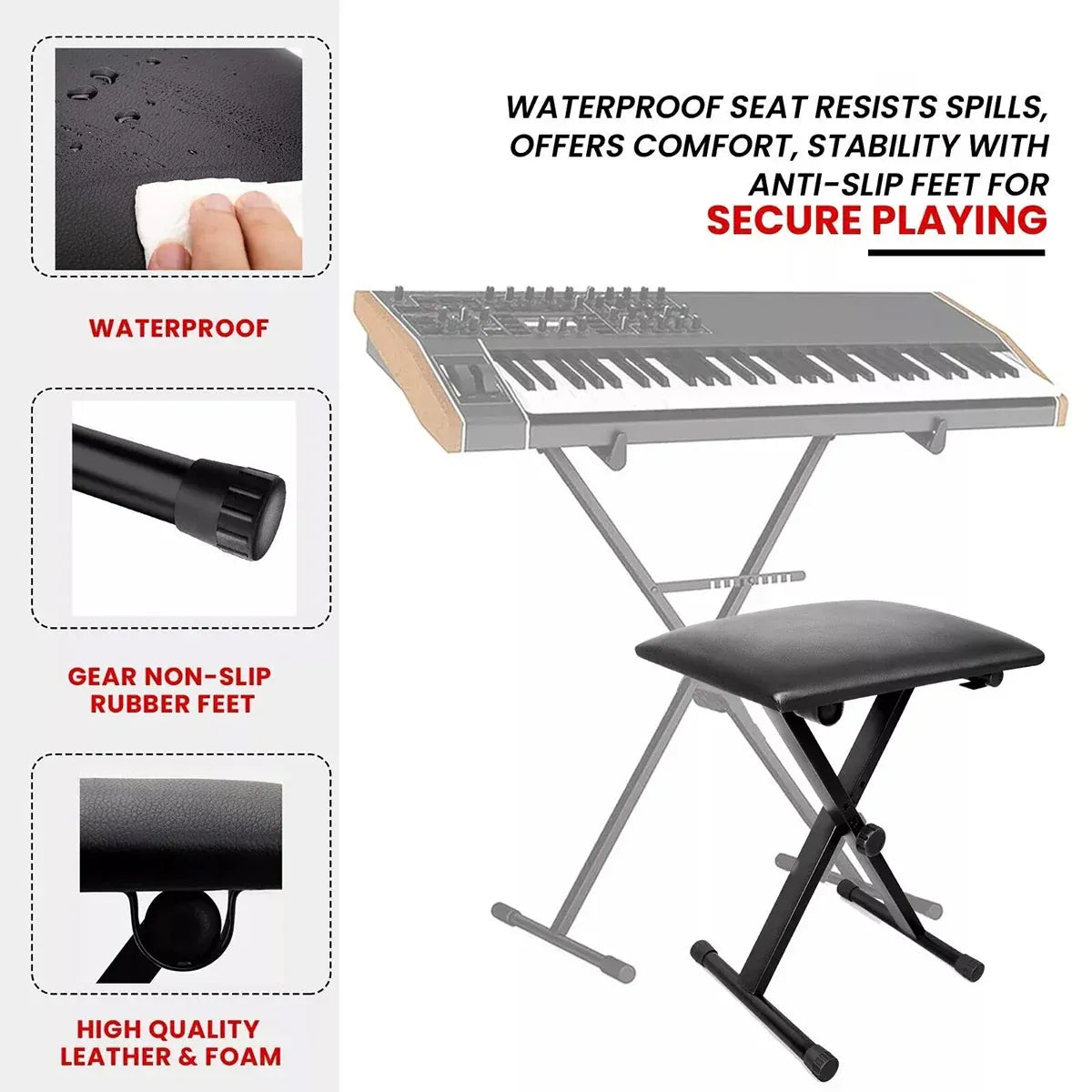 Electronic Organ Stool Three Level Adjustable Foldable Performance Chair Music