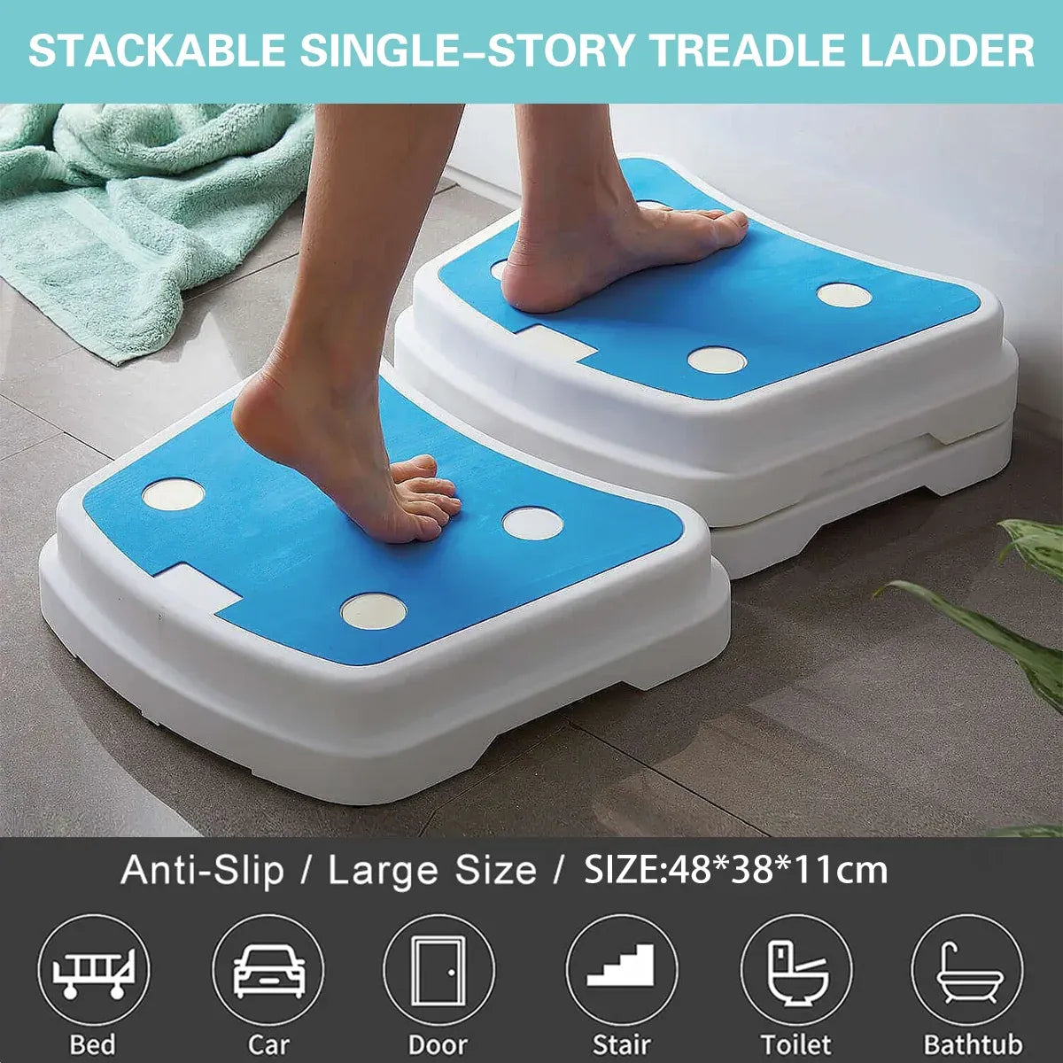 Stackable Bathroom Footstool Shower Seat Anti-Slip Durable Safe