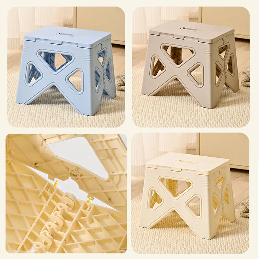 Portable Folding Plastic Stool Lightweight Step Chair for Outdoor Camping or Kitchen - Grey