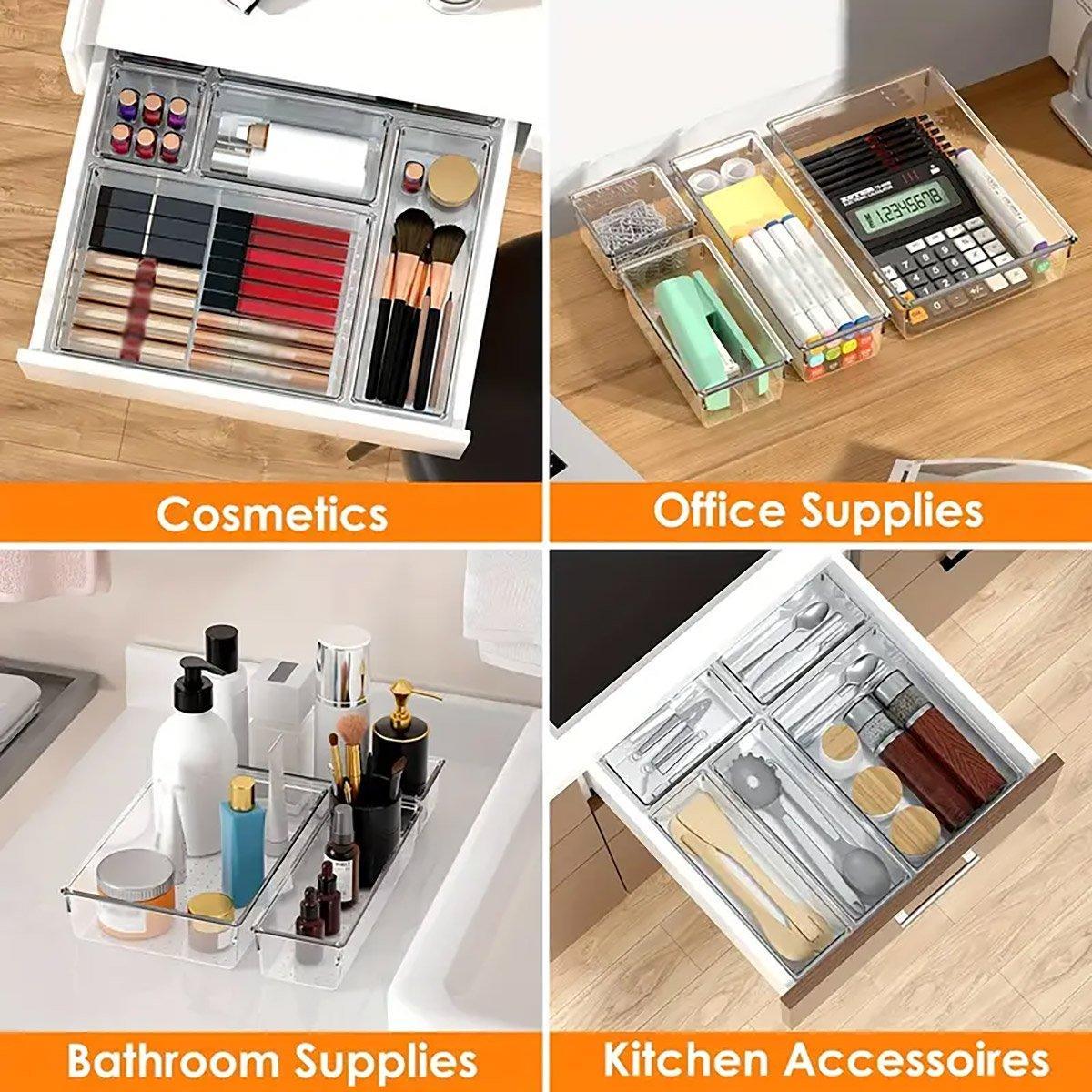 Transparent Plastic Drawer Organiser Set Multifunctional Desktop Storage Box - 13PCS