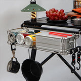 Folding Table Extension Rack Outdoor Camping Storage Shelf With Hanging Basket - Top-Down View