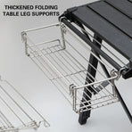 Folding Table Extension Rack Outdoor Camping Storage Shelf With Hanging Basket
