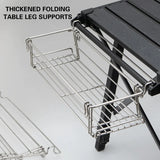 Folding Table Extension Rack Outdoor Camping Storage Shelf With Hanging Basket - Rear View