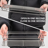 Folding Table Extension Rack Outdoor Camping Storage Shelf With Hanging Basket - Low Angle