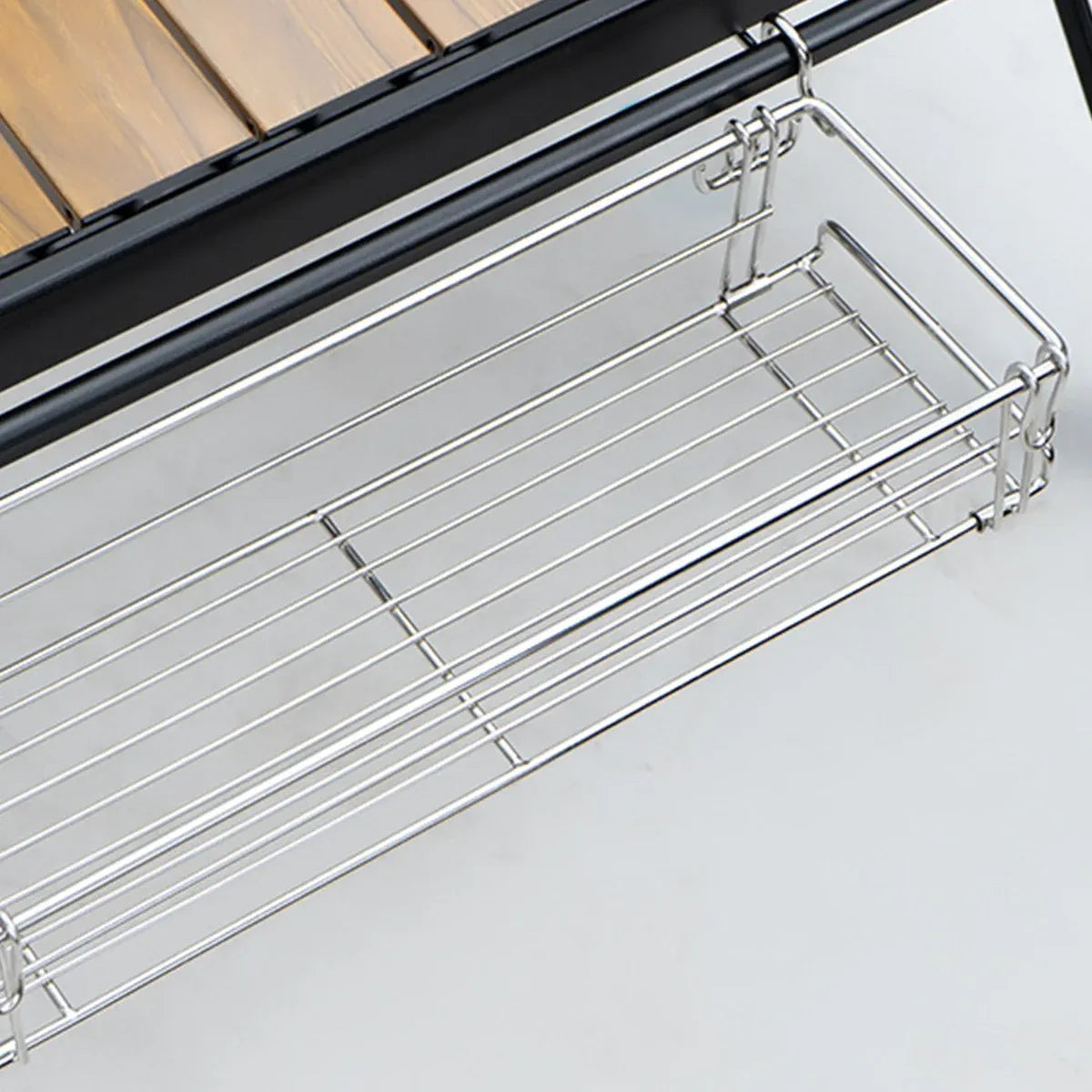 Folding Table Extension Rack Outdoor Camping Storage Shelf With Hanging Basket