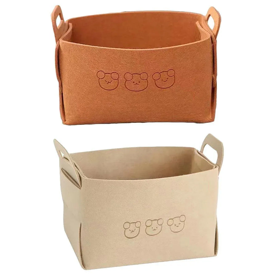 2pcs Felt Storage Basket Foldable Large Bear Basket Car Boot Basket for Dirty - Brown