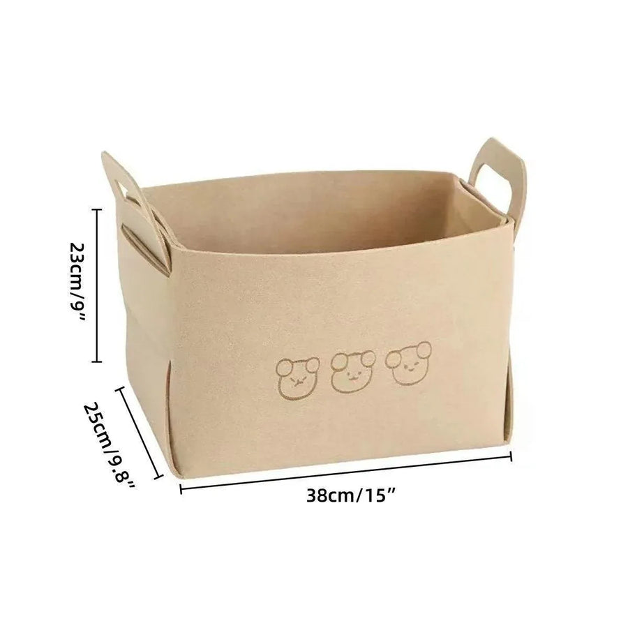 2pcs Felt Storage Basket Foldable Large Bear Basket Car Boot Basket for Dirty - Brown