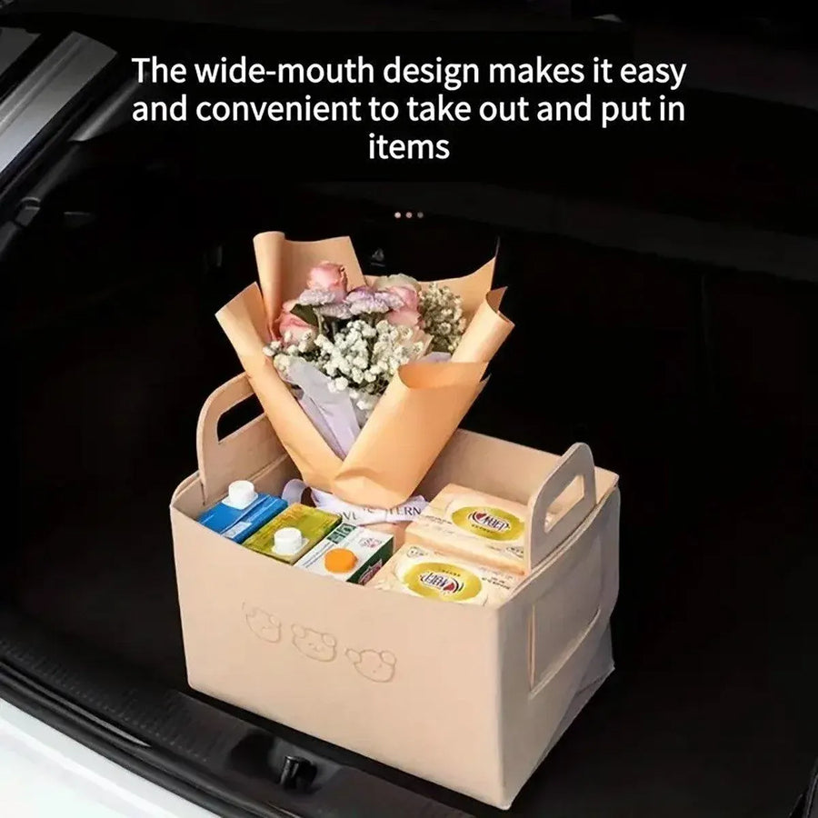 2pcs Felt Storage Basket Foldable Large Bear Basket Car Boot Basket for Dirty - Brown