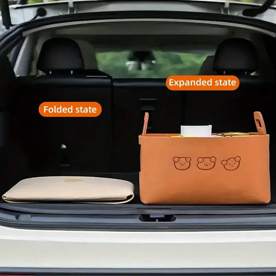 2pcs Felt Storage Basket Foldable Large Bear Basket Car Boot Basket for Dirty - Brown