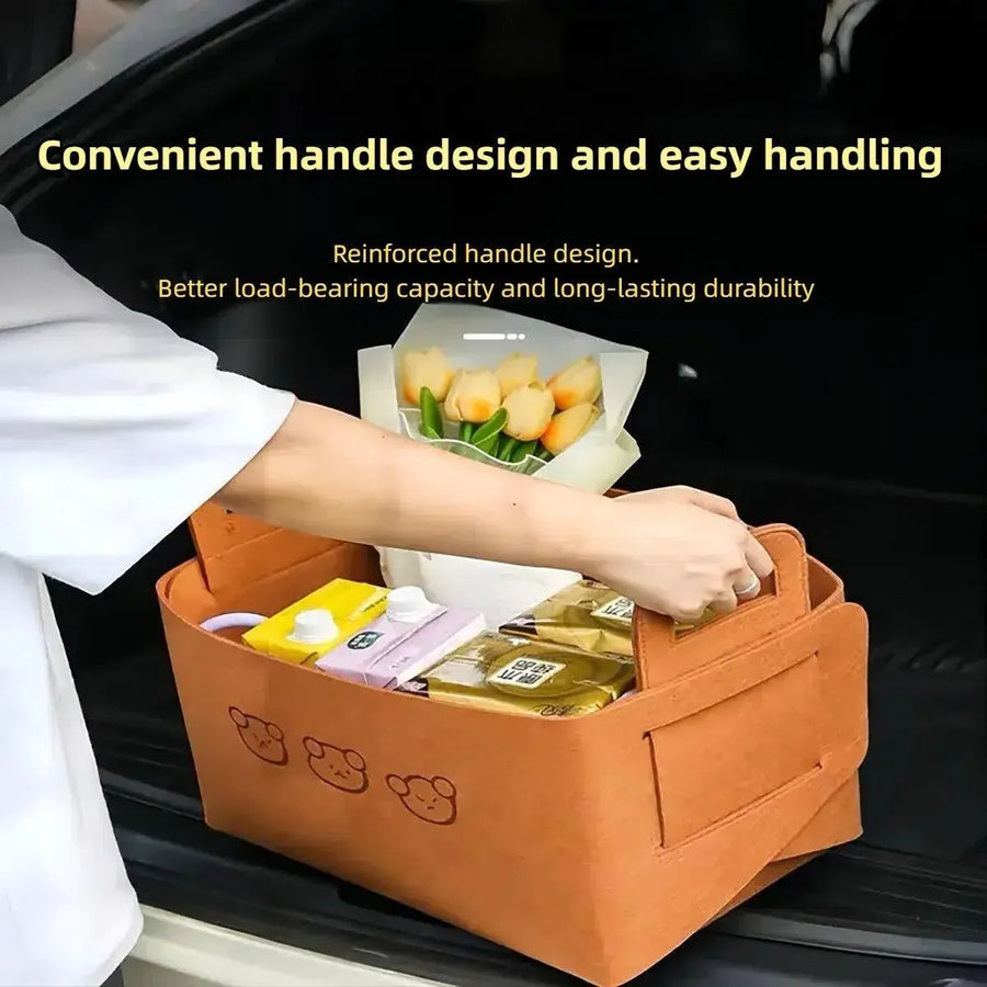 2pcs Felt Storage Basket Foldable Large Bear Basket Car Boot Basket for Dirty - Brown