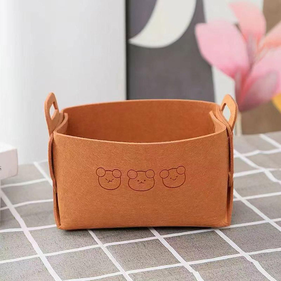 2pcs Felt Storage Basket Foldable Large Bear Basket Car Boot Basket for Dirty - Brown