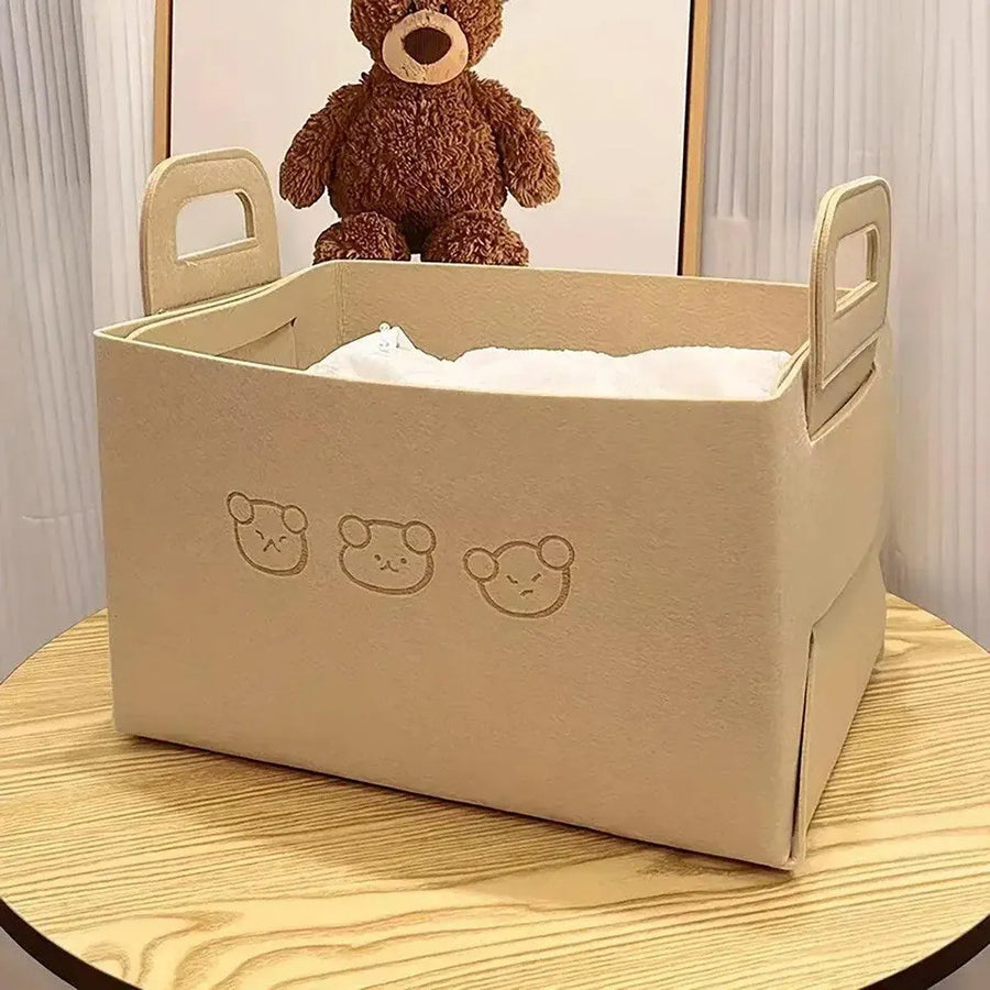 2pcs Felt Storage Basket Foldable Large Bear Basket Car Boot Basket for Dirty - Brown