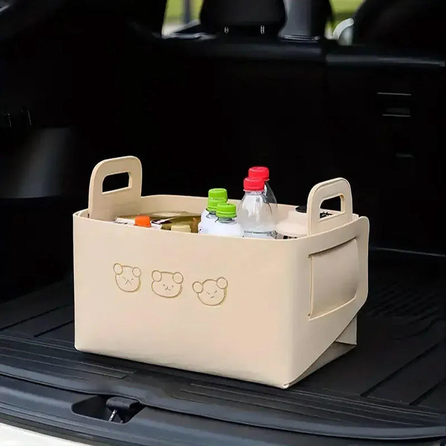 2pcs Felt Storage Basket Foldable Large Bear Basket Car Boot Basket for Dirty - Brown