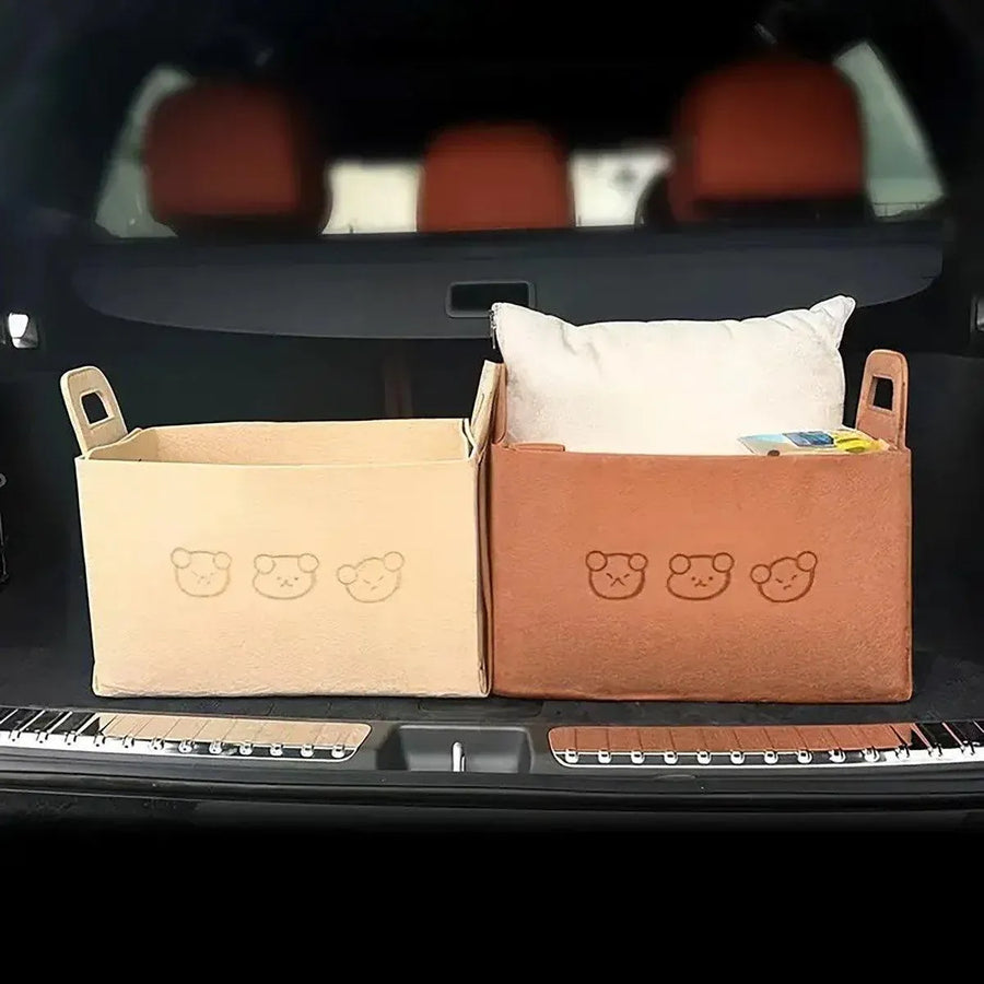 2pcs Felt Storage Basket Foldable Large Bear Basket Car Boot Basket for Dirty - Brown