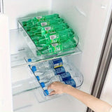 Clear Plastic Beverage Organizer Fridge Storage Shelf Holder for Kitchen Pantry - Low Angle