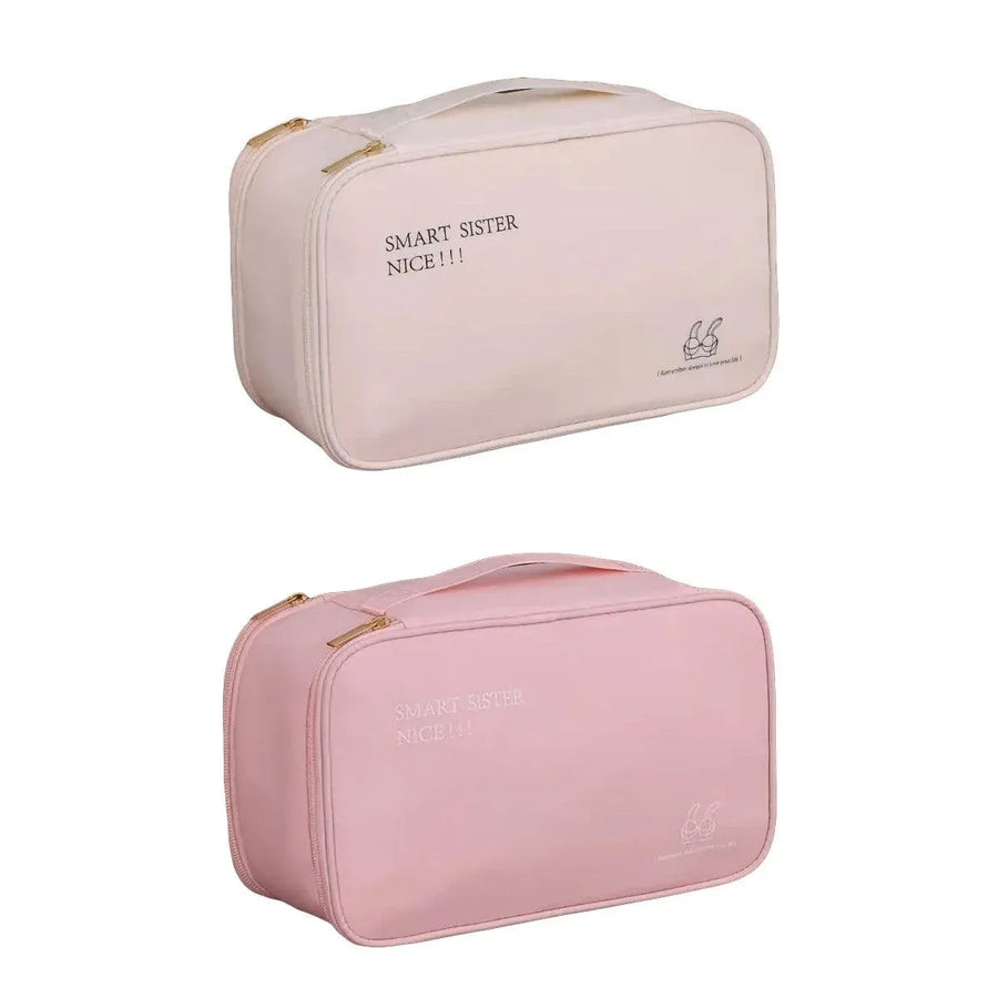 Double Lingerie Storage Bag Travel Organizer Clothes Storage Case for Underwear - Beige