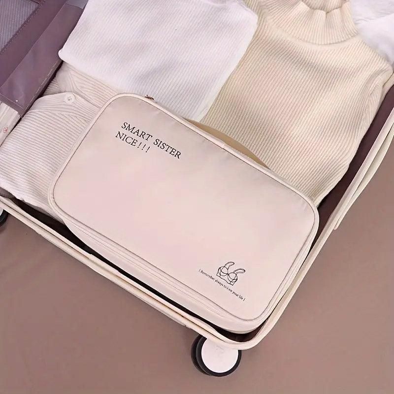 Double Lingerie Storage Bag Travel Organizer Clothes Storage Case for Underwear - Beige