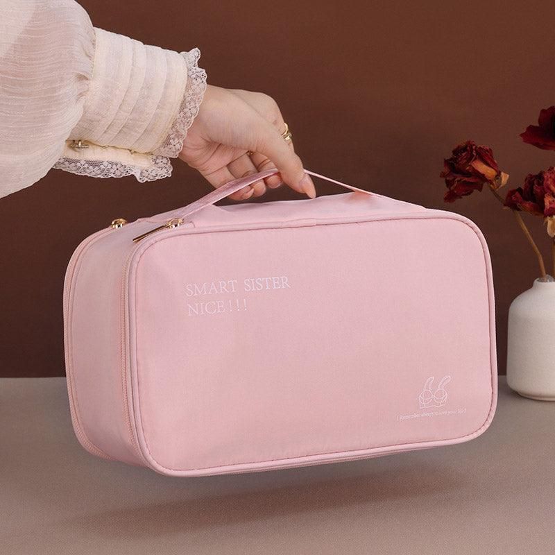 Double Lingerie Storage Bag Travel Organizer Clothes Storage Case for Underwear - Beige
